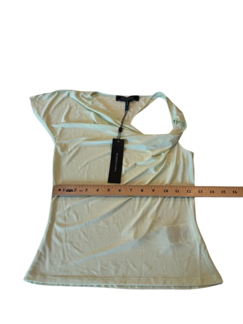 BCBGMAXAZRIA Jade Green Cowl Neck Party Statement Top NEW $98 XXS One Shoulder - Picture 9 of 15